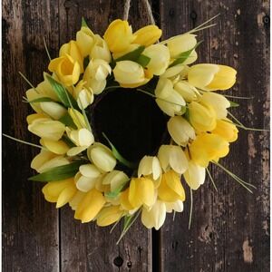 Artificial Yellow Tulip mini Wreath 12 Inch Diameter Farmhouse Decor Candle Ring